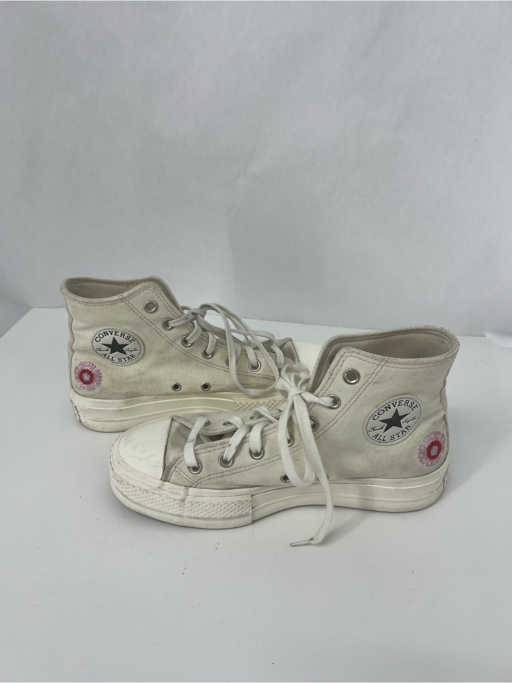 Converse Women's High-Top Canvas Sneakers in Cream with Pink Accent